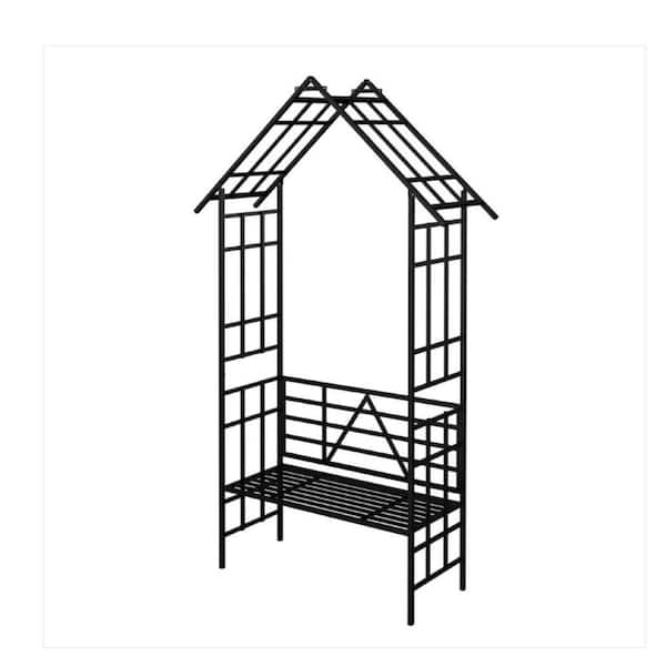 97 in. Outdoor Metal Garden Trellis Arch with Bench Climbing Plants Support in Black