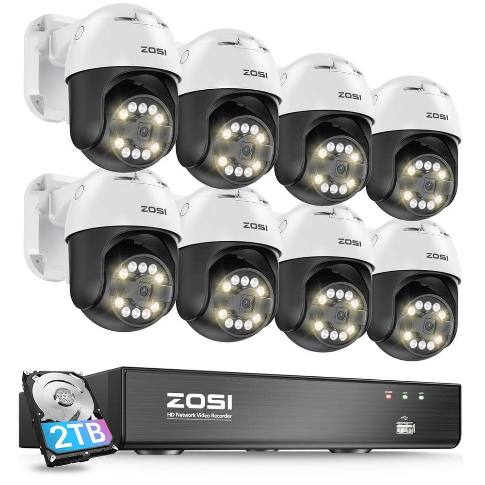 ZOSI 4K 8-Channel 2TB POE NVR Security Camera System with 8-Wired