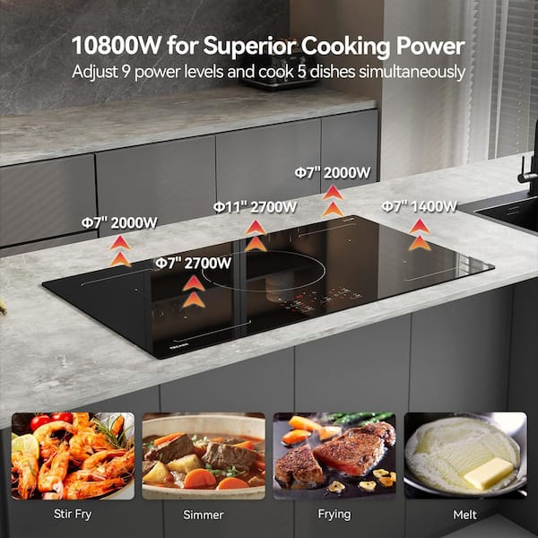 MegaWatt 36 in. 5 Elements Induction Cooktop Glass Surface in Black with Boost function and Touch Control