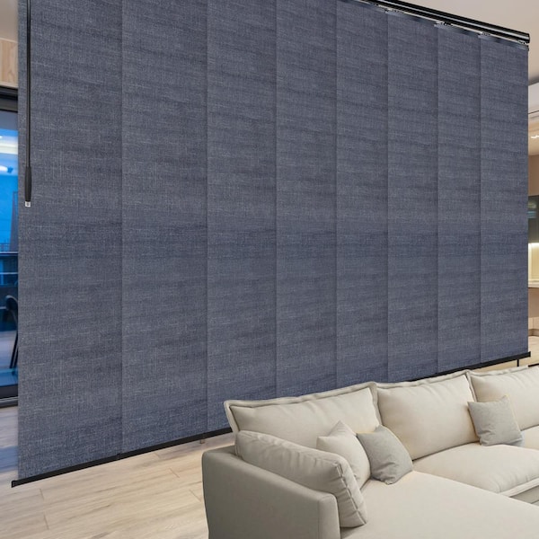 EMOH Midnight Blue 130 in. to 175 in. W x 94 in. L Adjustable 8-Panel Double Rail Panel Track with 23.5 in. Slates in Black