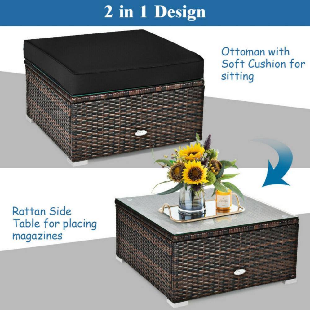 6-Piece Black Rattan Outdoor Patio Furniture Set with Cushions