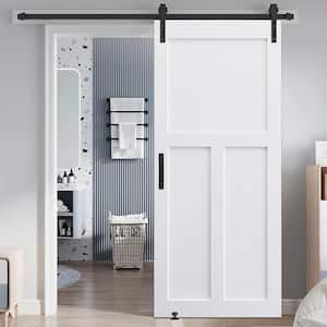 32 in. x 84 in. White Finished "T" Style MDF Sliding Barn Door with Hardware Kit