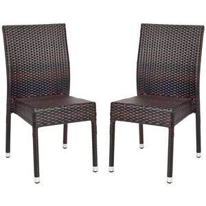 Tiger Stripe Brown Stackable Aluminum Wicker Outdoor Dining Chair (2-Pack)
