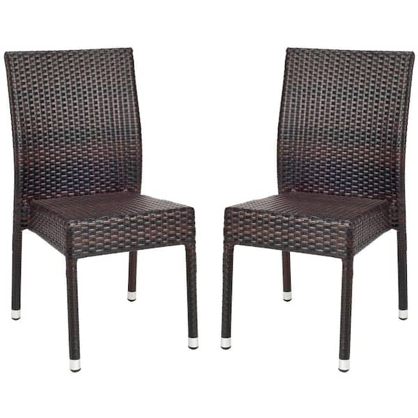 SAFAVIEH Tiger Stripe Brown Stackable Aluminum Wicker Outdoor Dining Chair (2-Pack)