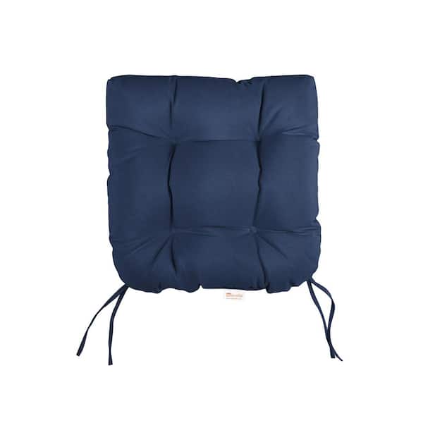 SORRA HOME Sunbrella Canvas Navy Tufted Chair Cushion Round U-Shaped Back 16 x 16 x 3