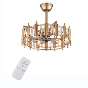 20 in. Indoor Gold Modern Elegant Caged Ceiling Fan with Light Kit and Remote Control