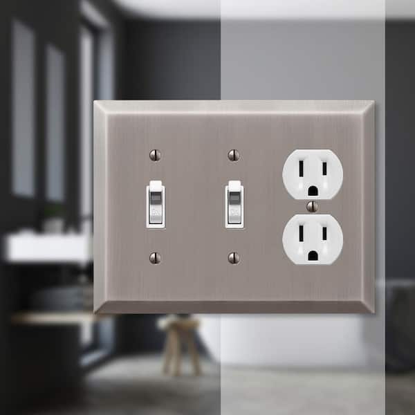 Metallic 3 Gang 2-Toggle and 1-Duplex Steel Wall Plate - Antique Nickel