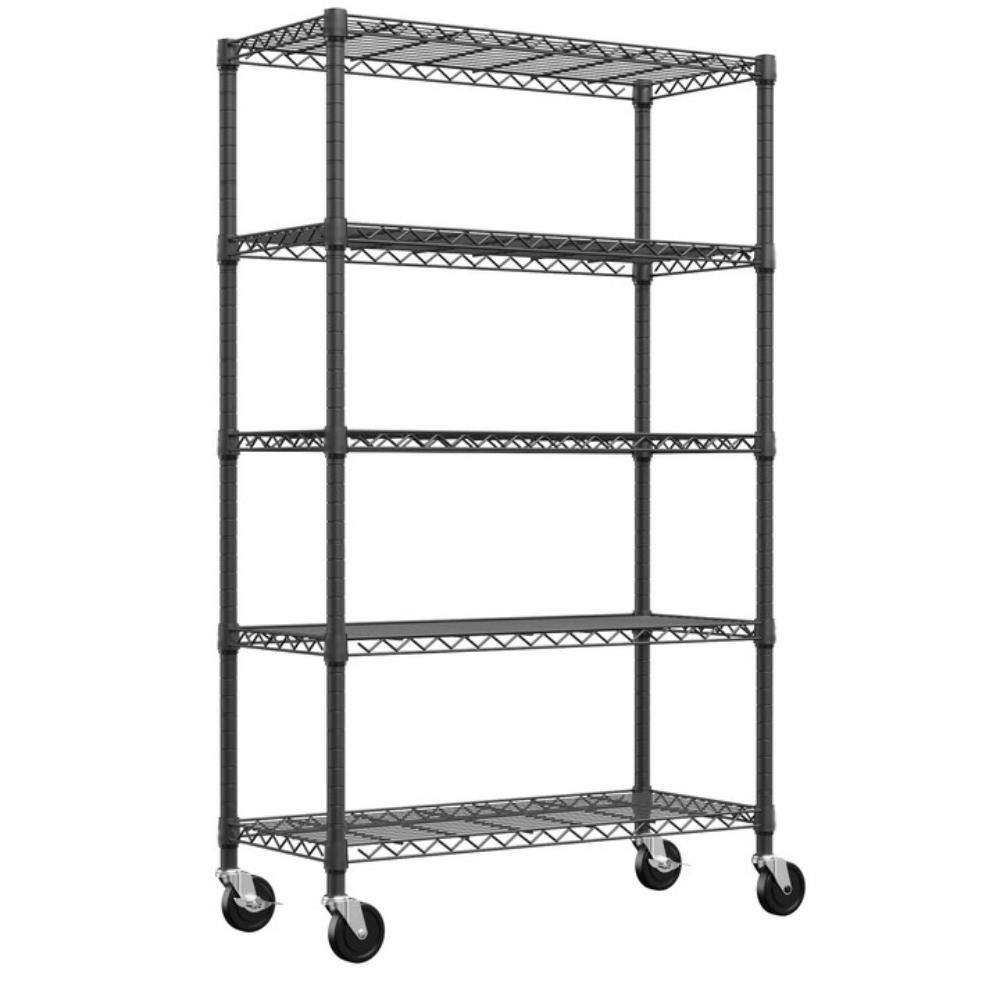 "5-Tier Black Wire Storage Shelving, Heavy Duty Adjustable Rack for Pantry Kitchen Garage, 17.7""D x 47.2""W x 75.6""H" price history on PriceWatchPro