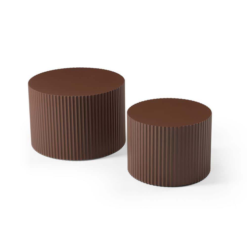 23.62 in. Dark Brown Round Wood Nesting Coffee Table and 18.9 in. Small Sid