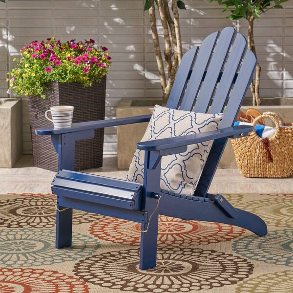 CALIFORNIA DESIGN アウトドアチェア Blue Foldable Acacia Wood Outdoor Adirondack Chair with Classic