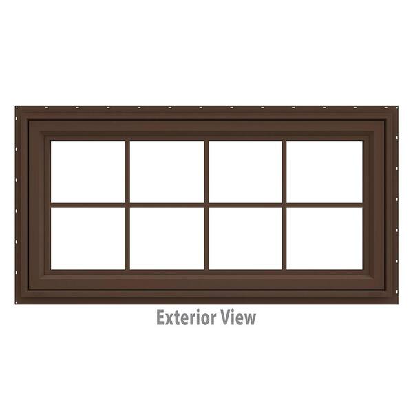 JELD-WEN 47.5 in. x 29.5 in. V-4500 Series Brown Painted Vinyl Awning Window with Colonial Grids/Grilles