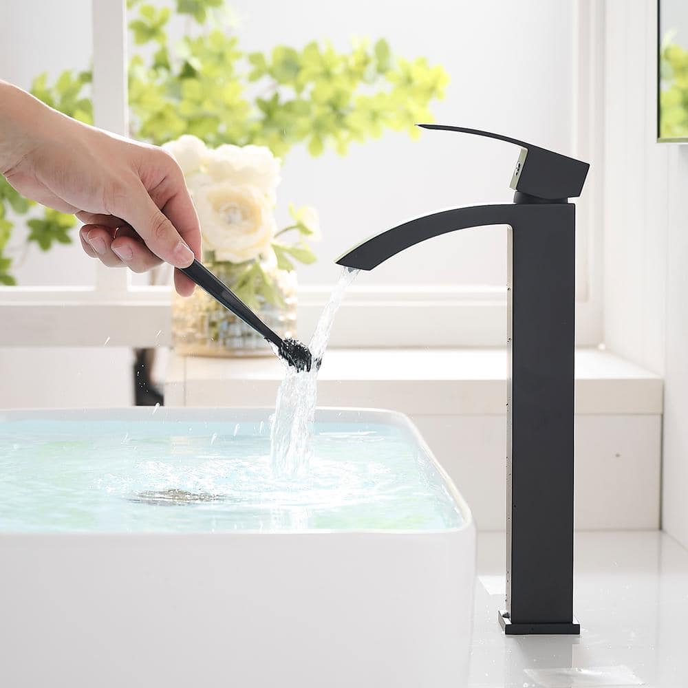 Matte Black Tall Single Handle Vessel Sink Faucet