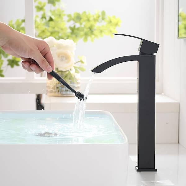 Single Handle Vessel Sink Faucet, Tall Bathroom Sink Faucet in Matte Black