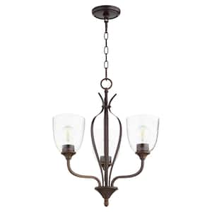 Jardin 3-Light Oiled Bronze Chandelier with Clear Seeded Glass