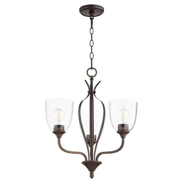 Quorum INTERNATIONAL Jardin 3-Light Oiled Bronze Chandelier with Clear Seeded Glass