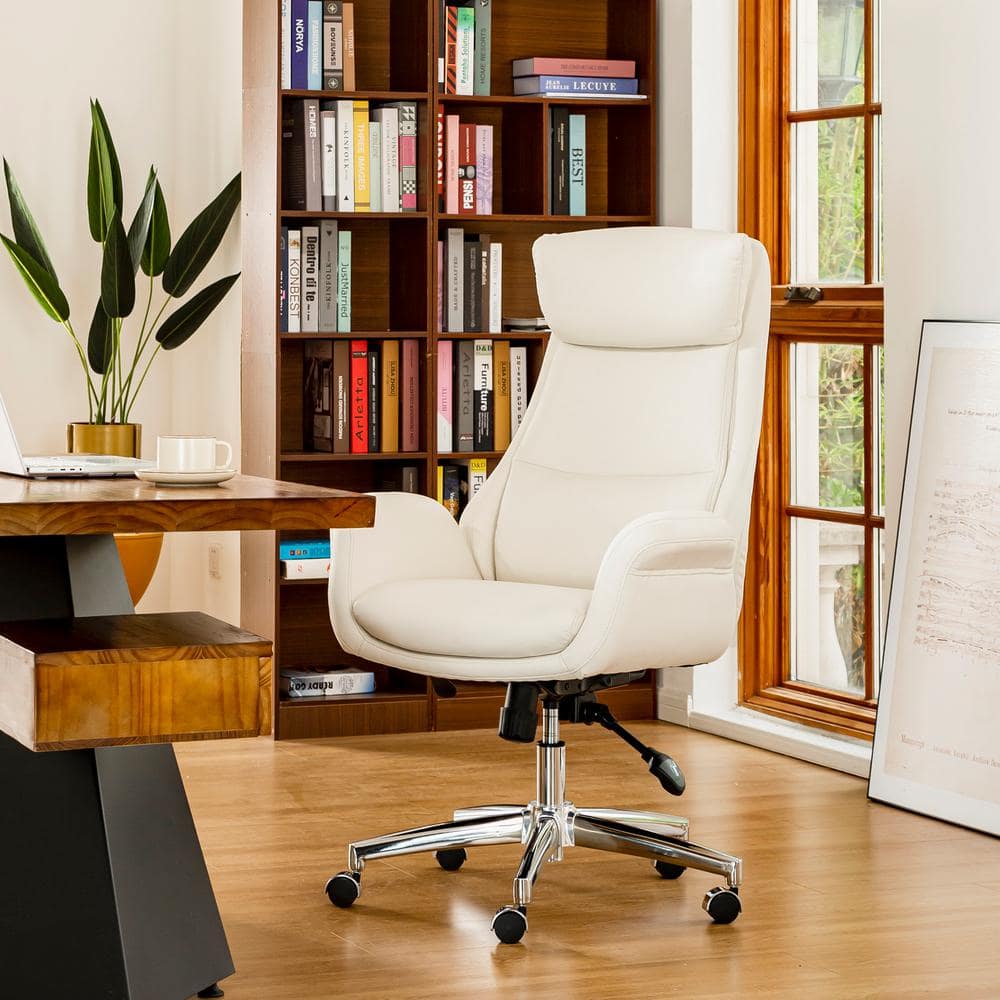 27.4 in. Width Big and Tall Cream Leather Executive Chair with Adjustable Height - Thumbnail 4