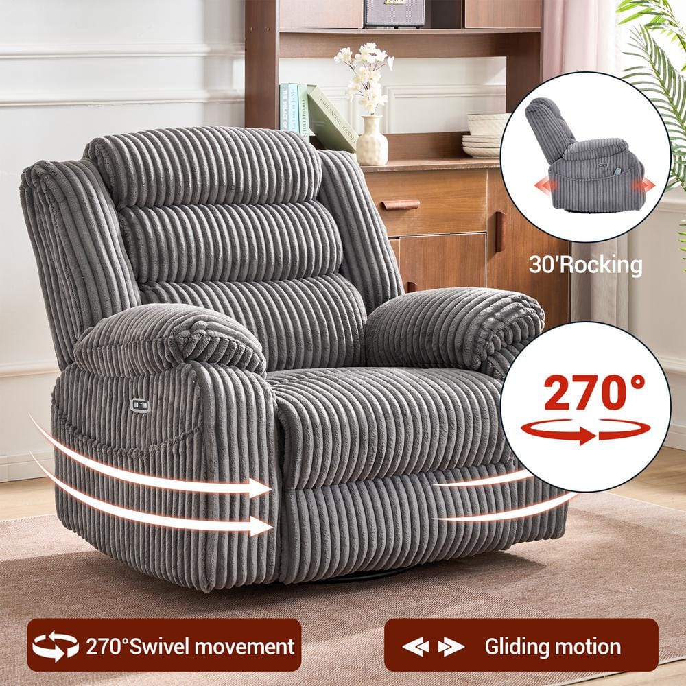 aisword 270° Swivel Corduroy Recliner Rocking Chair with