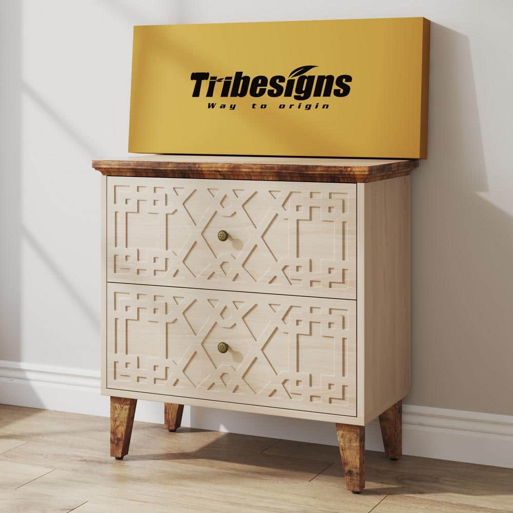 Beige and Brown 2-Drawer Wooden Legal Size File Cabinet