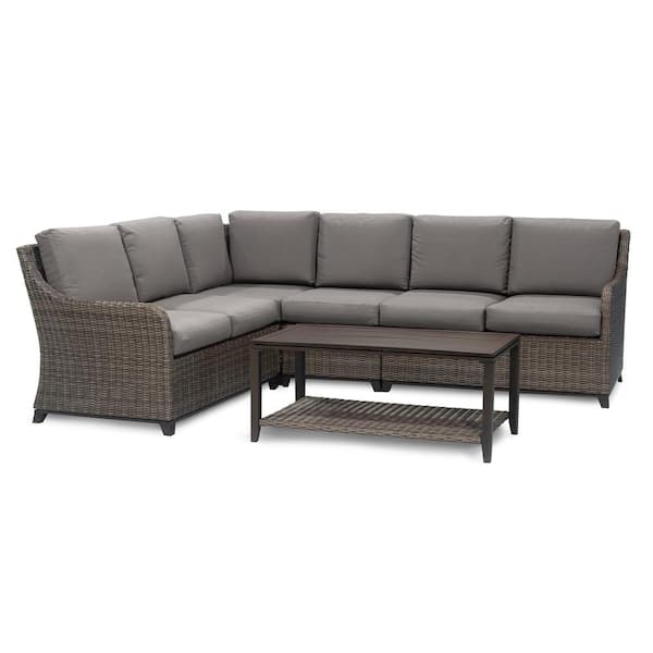 Leisure Made Mitchell 5-Pieces Wicker Outdoor Sectional Set with Gray Cushions