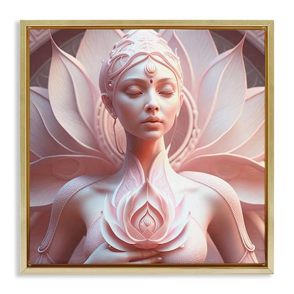 Stupell Industries Spiritual Woman Statue by Shambhala Light Visionary Art Gold Floater Frame People Graphic Art Print 25 in. x 25 in.