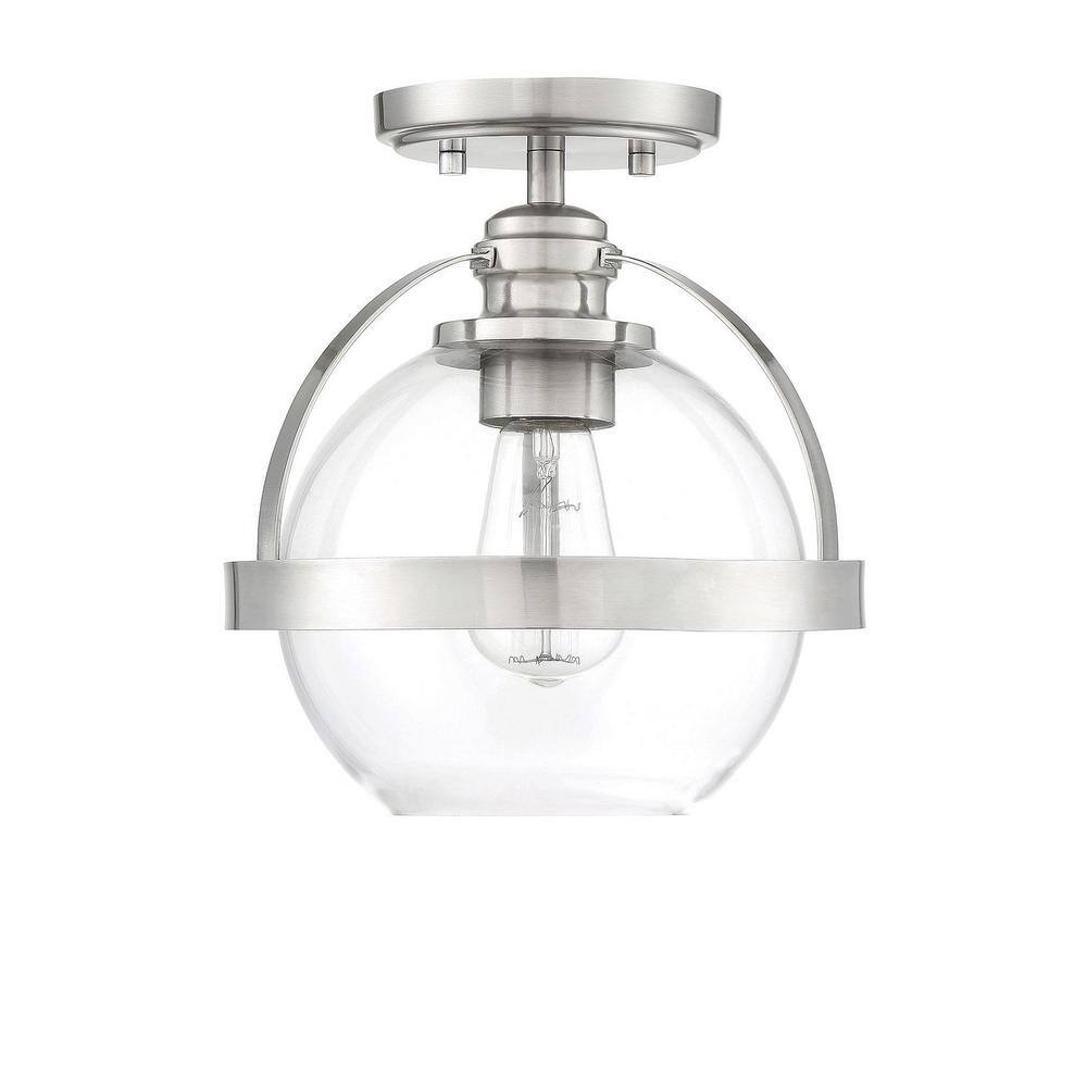Modern Globe Satin Nickel Ceiling Light with Clear Glass