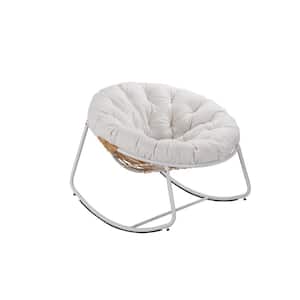 White Metal Round Outdoor Rocking Chair with Cushions and White Frame