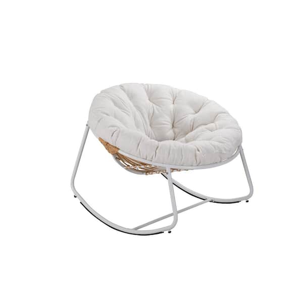 Unbranded White Metal Round Outdoor Rocking Chair with Cushions and White Frame