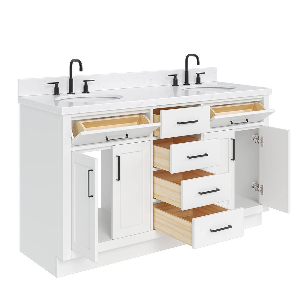 Hepburn 60" White Hardwood Double Basin Vanity Set