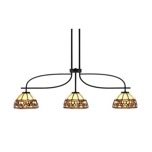 Olympia 3-Light Matte Black Billiard Light with 7 in. Crescent Art Glass Shades, no blulbs included