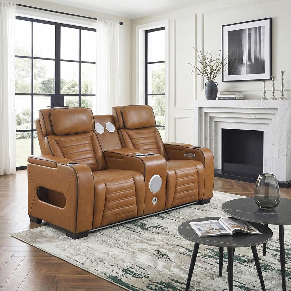 Lazzara Bedos 73 in. W Brown Top Grain Leather 2-Seater Power