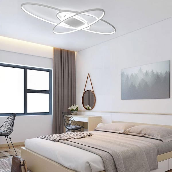 OUKANING 37 in. White Integrated LED Modern Geometric Flush Mount