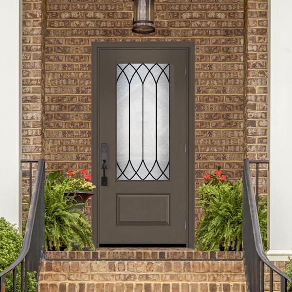 Regency 36 in. x 80 in. 3/4-Lite Spire Decorative Glass LHOS Ashwood-Stained Fiberglass Prehung Front Door