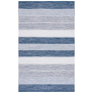Striped Kilim Grey Blue 6 ft. x 9 ft. Striped Area Rug