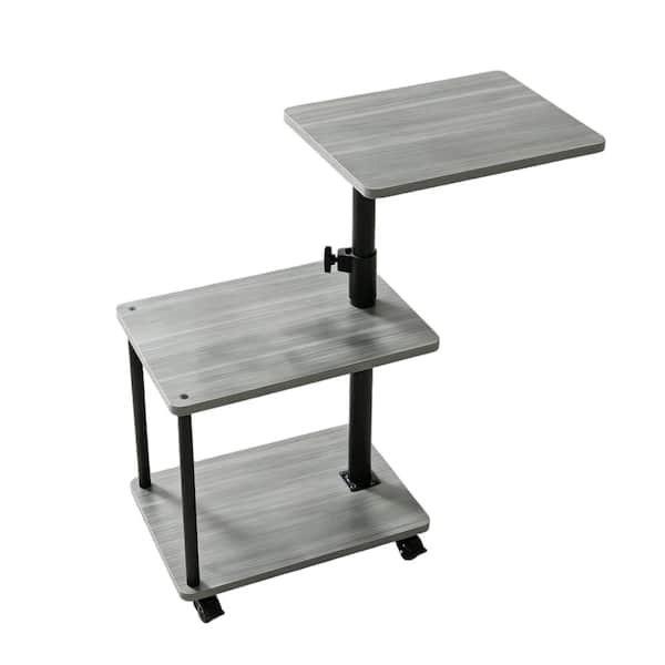 15.7 in. Swivel Side Table Adjustable Height Rolling Storage Shelf Grey Walnut 1 Piece