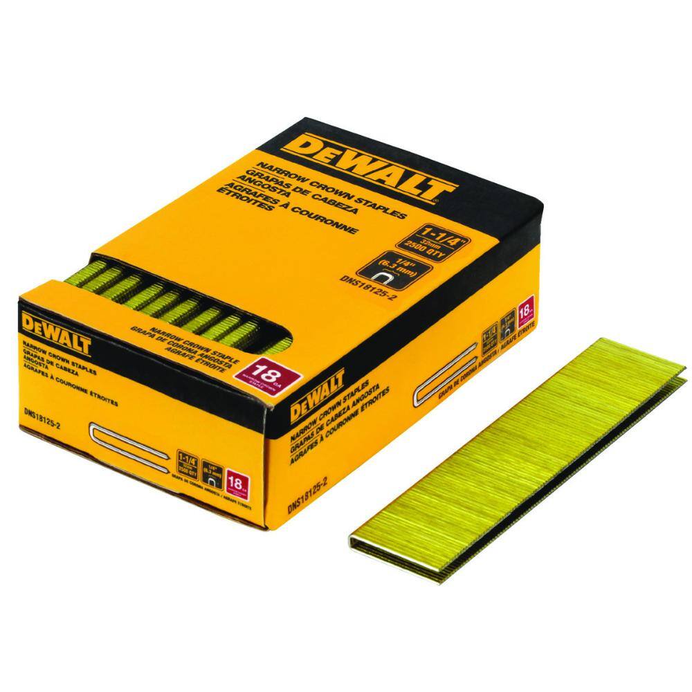 DEWALT 1/4 in. x 1-1/4 in. 18-Gauge Glue Collated Crown Staple (2500 ...