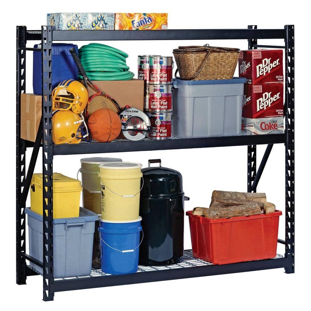 Muscle Rack 77" Black Steel Adjustable 3-Shelf Garage Shelving Unit