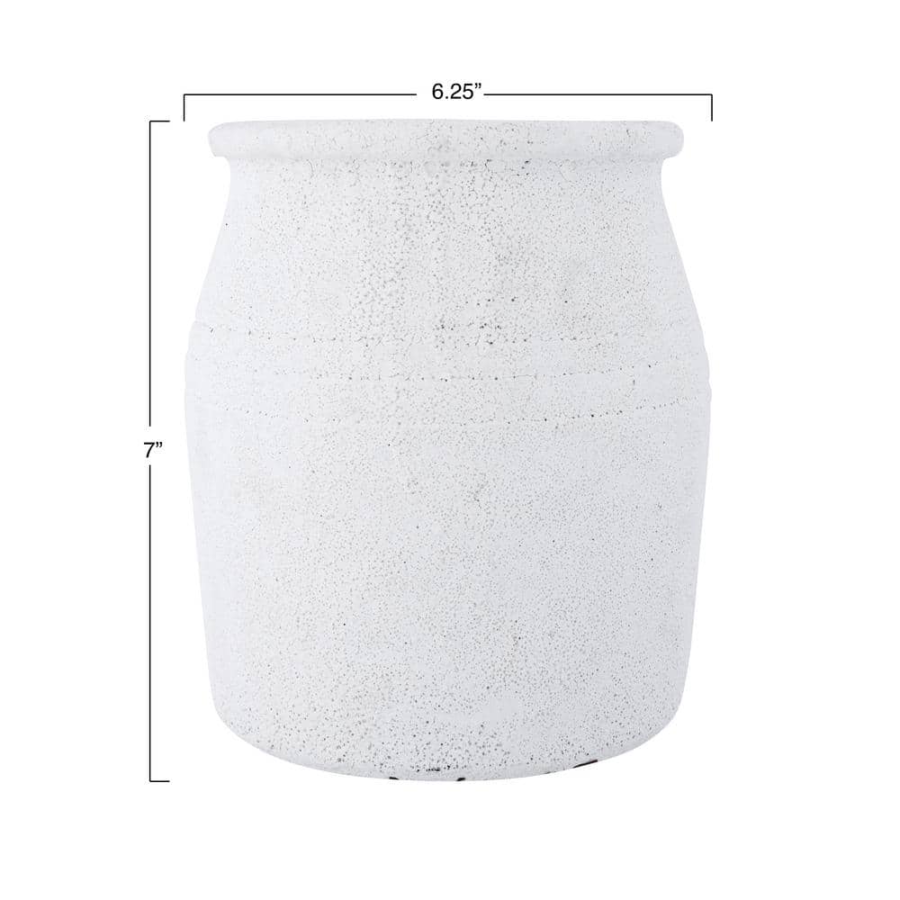 White Distressed Terracotta Crock with Volcano Glaze, 7"