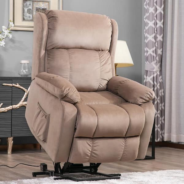 Merax 33 in. Width Big and Tall Beige Fabric Remote Control Power Lift Recliner