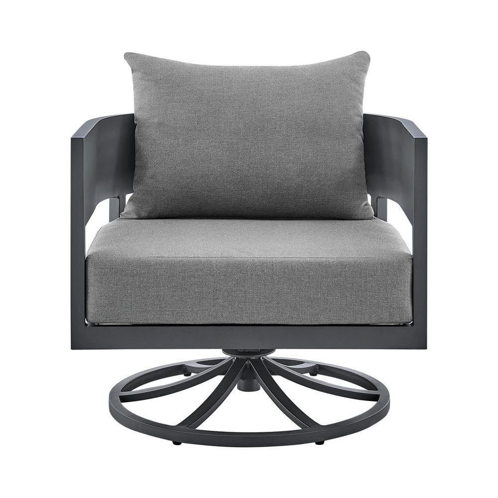 Argiope Gray Aluminum Outdoor Swivel Rocking Chair with Cushions
