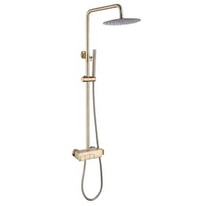 Single-Handle 1-Spray Wall Mount Shower Faucet 2 GPM with Ceramic Disc Valves Exposed Pipe Shower System in Brushed Gold