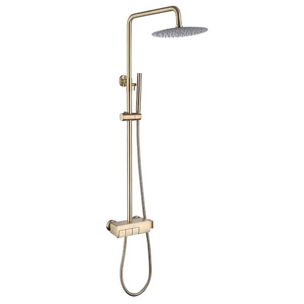 AIMADI Single-Handle 1-Spray Wall Mount Shower Faucet 2 GPM with Ceramic Disc Valves Exposed Pipe Shower System in Brushed Gold