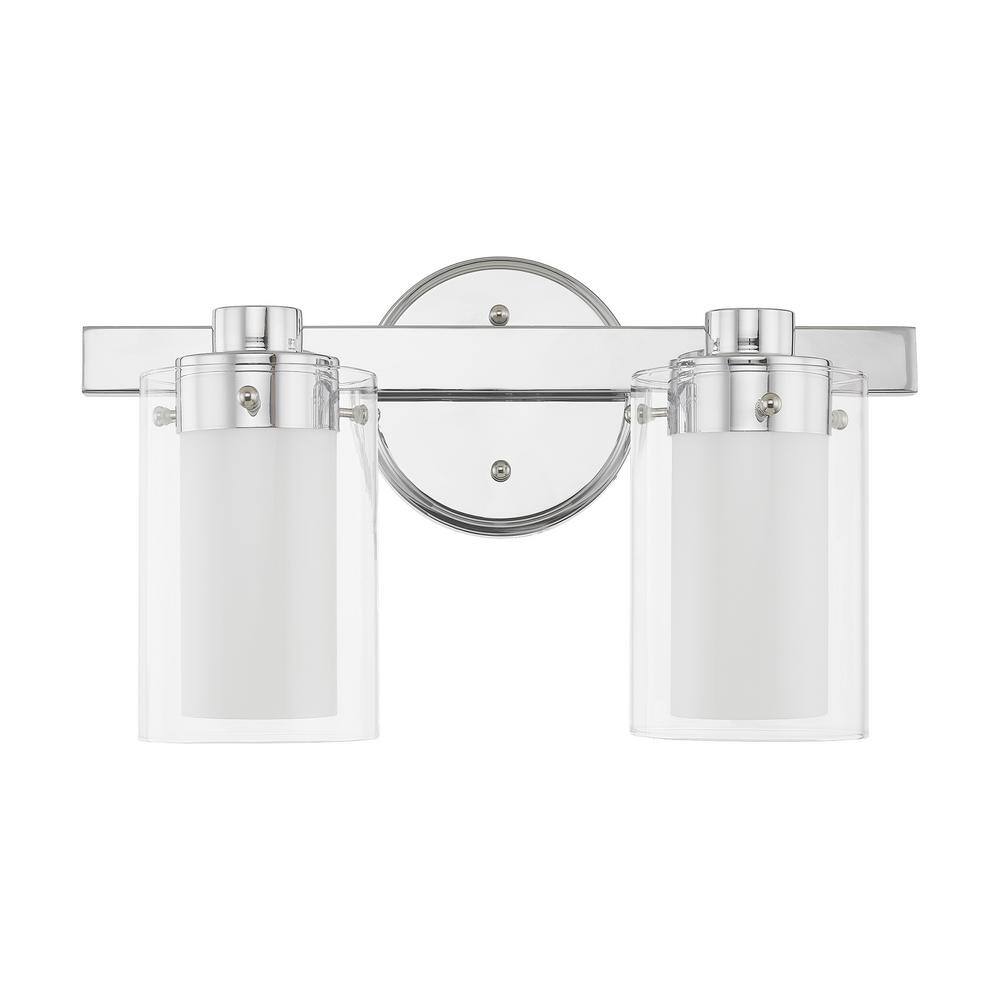 Sleek Sophistication Polished Chrome 2-Light Vanity with Double-Glass Effect