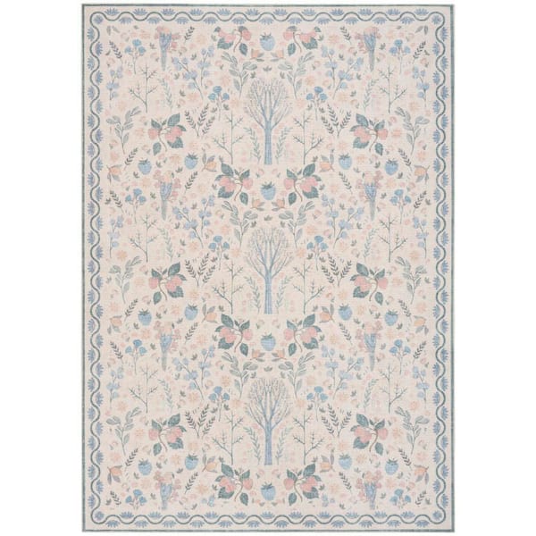 Botanical Washables Ivory Multicolor 5 ft. x 7 ft. Botanical Contemporary Area Rug