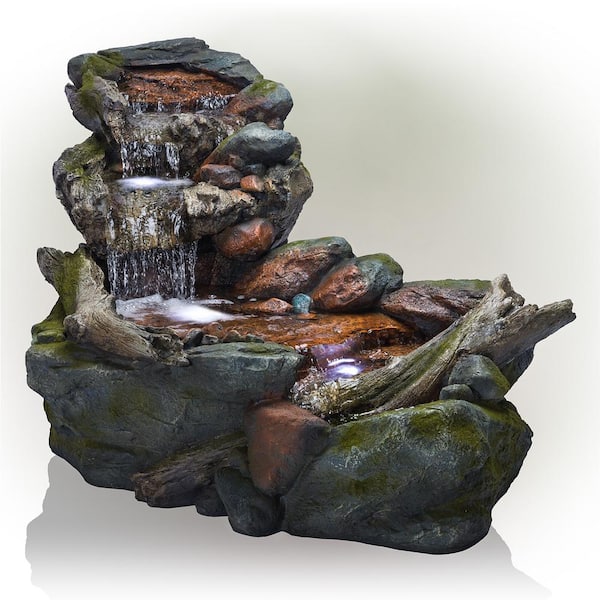 Alpine Corporation Outdoor 3 Tier Rock Water Fountain With Led Lights ...