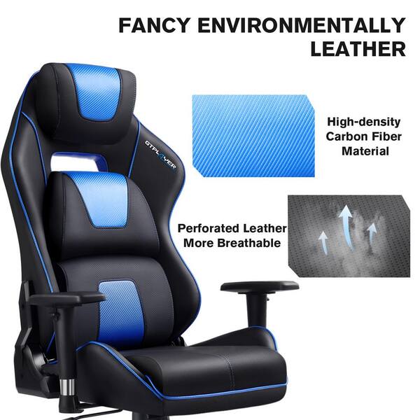 Lucklife Blue Gaming Chair Ergonomic Triple Back Support Breathable Leather Reclining Rocking Computer Chair