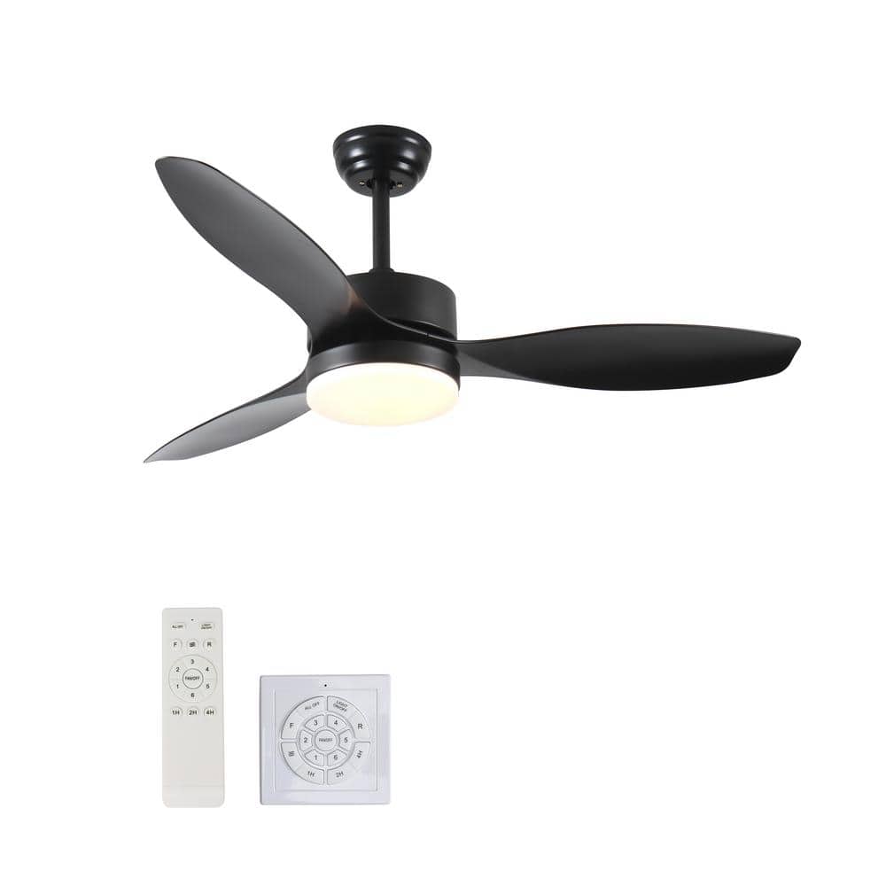 52 in. Smart Indoor Black Ceiling Fan with LED Light and Remote Control 3 C