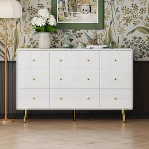 White Mirror Finished Wooden 9-Drawer 55.1 in Width, Chest of Drawers, Dresser, Modern European Style