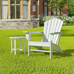 Mason White 2-Piece Poly Plastic Outdoor Patio Classic Adirondack Fire Pit Chair With Side Table Set