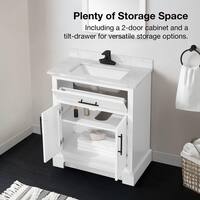 Doveton 30 in. Single Sink Freestanding White Bath Vanity with White Engineered Marble Top (Fully Assembled)