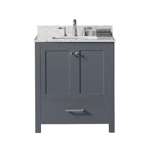 Exclusive Heritage 30 in. W x 22 in. D x 34.2 in. H Bath Vanity in Cashmere Grey w/ Carrara Marble Vanity Top in White w/ White Basin